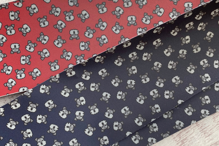 『シュナウザー柄 (紺)』オリジナル反射材の光る犬用リード【小型犬10kg用】【散歩 愛犬 夜散歩 手作り 阿見町 茨城県】(40-10)