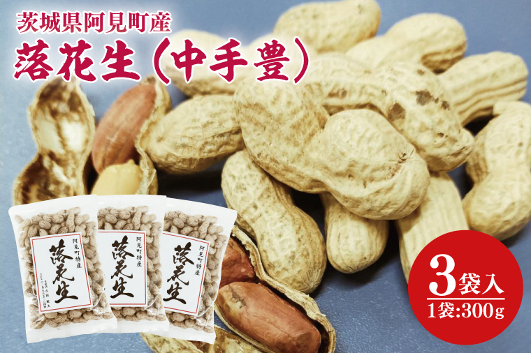 茨城県阿見町産 落花生 中手豊 300ｇ×3袋入り【ピーナッツ おつまみ 殻付き 国産 阿見町 茨城県】（04-27）