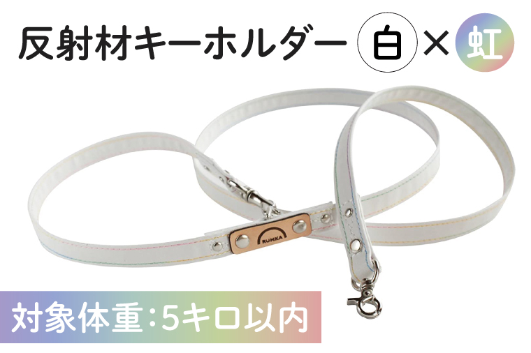 『白×虹柄』反射材の光る犬用リード【小型犬5kg用】【散歩 愛犬 夜散歩 阿見町 茨城県】(40-05)