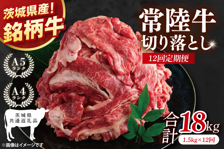 【茨城県共通返礼品】【12ヶ月定期便】大容量！常陸牛切り落とし 1.5kg（500g×3）【黒毛和牛 国産 銘柄牛 牛肉 肉 冷凍 茨城県産】(81-33)