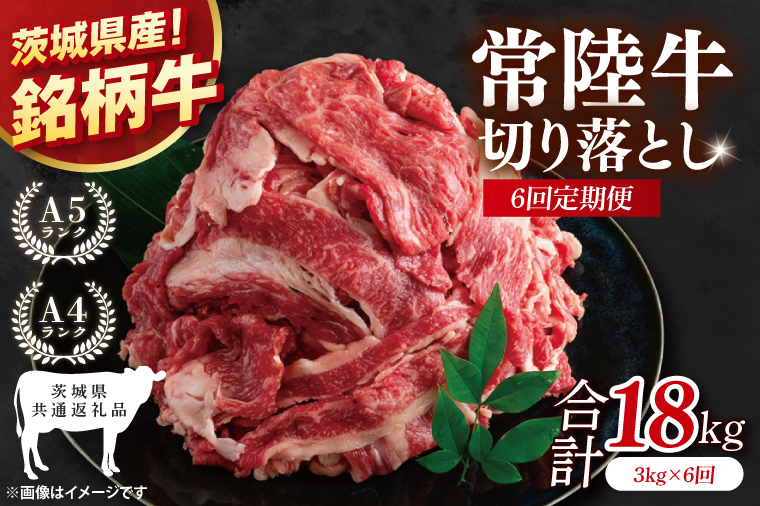【茨城県共通返礼品】【6ヶ月定期便】大容量！常陸牛切り落とし 3kg（500g×6）【黒毛和牛 国産 銘柄牛 牛肉 肉 冷凍 茨城県産】(81-40)