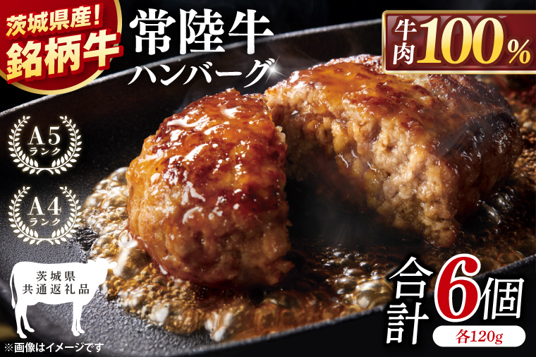 【茨城県共通返礼品】常陸牛100％ ハンバーグ 120g×6個【黒毛和牛 牛肉 銘柄牛 真空 小分け 個包装 冷凍 茨城県 阿見町】(81-46)
