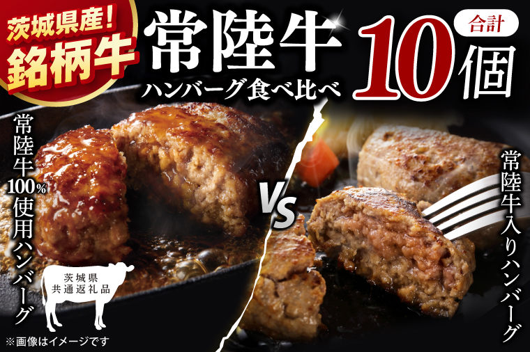 【茨城県共通返礼品】常陸牛100％ vs 常陸牛入りハンバーグの食べ比べセット （計10個入り）【黒毛和牛 牛肉 銘柄牛 真空 小分け 個包装 冷凍 茨城県 阿見町】(81-47)