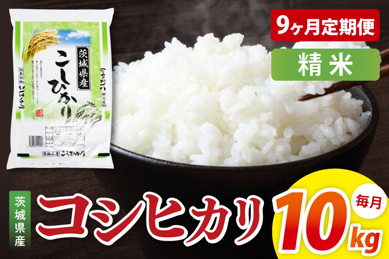 【9ヶ月定期便】茨城県産コシヒカリ　精米　10kg｜精米 定期便 お米 米 こめ コメ ごはん 白米 阿見町 茨城県 茨城県産 茨城県産米 安心 安全 送料無料 国産 人気 数量限定 高評価（85-156）