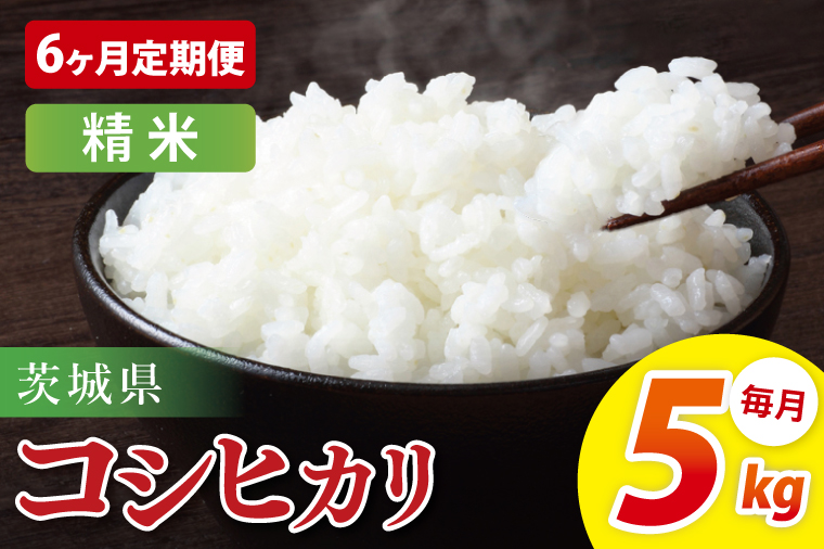【6ヶ月定期便】茨城県産コシヒカリ　精米　5kg｜お米 米 ごはん 阿見町 茨城県 茨城県産 茨城県産米（85-86）