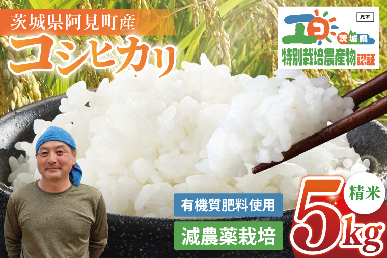 【令和7年産 新米】コシヒカリ精米５kg 特栽米 ネオニコフリー｜こしひかり 白米 弁当 おにぎり オニギリ 安心 安全 有機肥料 特別栽培米 特別栽培認証 エコ農産物 茨城県産 茨城県産米(86-01)