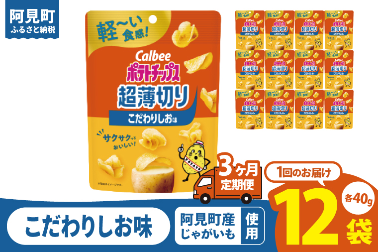 【3ヶ月定期便】カルビー ポテトチップス 超薄切りこだわりしお味 40g×12個｜Calbee お菓子 菓子 おやつ おかし ぽてち ポテチ スナック おつまみ ジャガイモ じゃがいも（93-101）