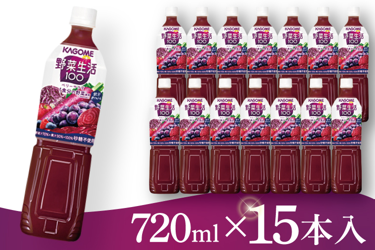 カゴメ 野菜生活１００ ベリーサラダ 720ml×15本｜KAGOME 野菜 果実 ポリフェノール（93-223）