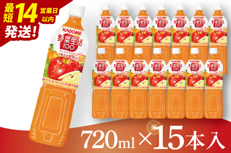 カゴメ 野菜生活１００ アップルサラダ 720ml×15本｜KAGOME 野菜 果実 ミックス 野菜ジュース（93-229）