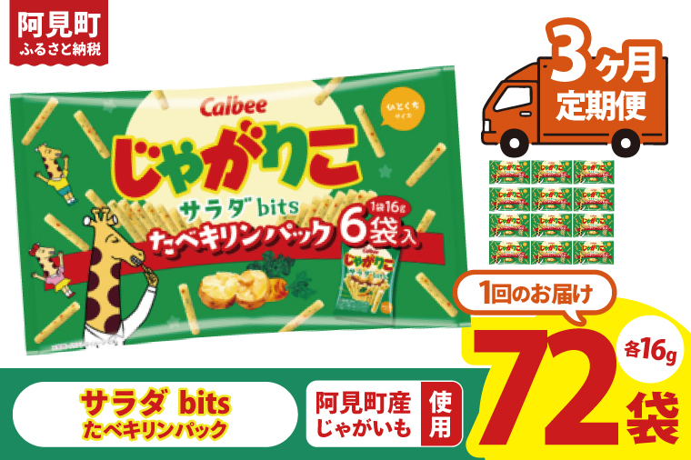 【3ヶ月定期便】カルビー じゃがりこサラダ bits たべキリンパック 96g(16g×6袋)×12個｜Calbee お菓子 菓子 おやつ おかし ぽてち ポテチ スナック おつまみ ジャガイモ じゃがいも（93-77）