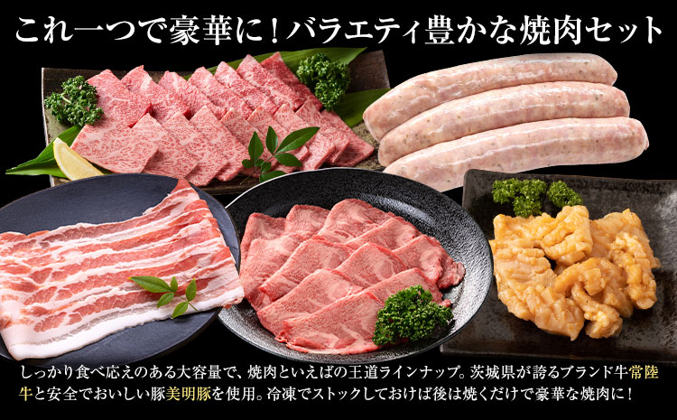 焼肉 セット 常陸牛 カルビ 美明豚 バラ フランク 味付 牛タン 味噌 ホルモン (茨城県共通返礼品：茨城県産) ワークミート《30日以内に出荷予定(土日祝除く)》茨城県 河内町 常陸牛 美明豚 和牛 牛 牛肉 豚 豚肉 肉 詰め合わせ 焼肉 バーベキュー---kawachhi_wm_2_set---