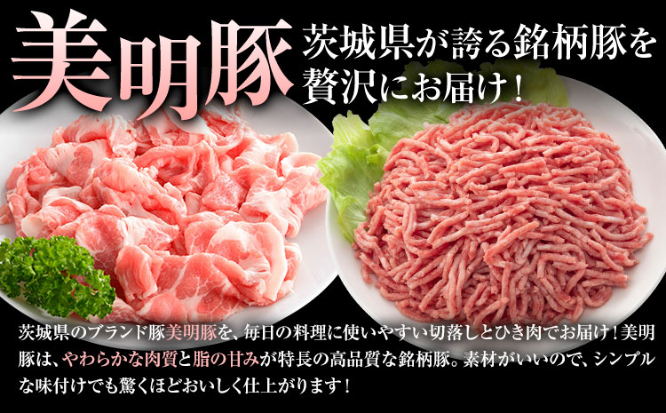 美明豚 切落し ひき肉 各 500g × 2パック 計2kg 4パック (茨城県共通返礼品：茨城県産) ワークミート《30日以内に出荷予定(土日祝除く)》茨城県 河内町 SPF豚 びめいとん 部位 ひき肉 切り落とし 惣菜 豚肉 ブランド豚---kawachhi_wm_13_2p---