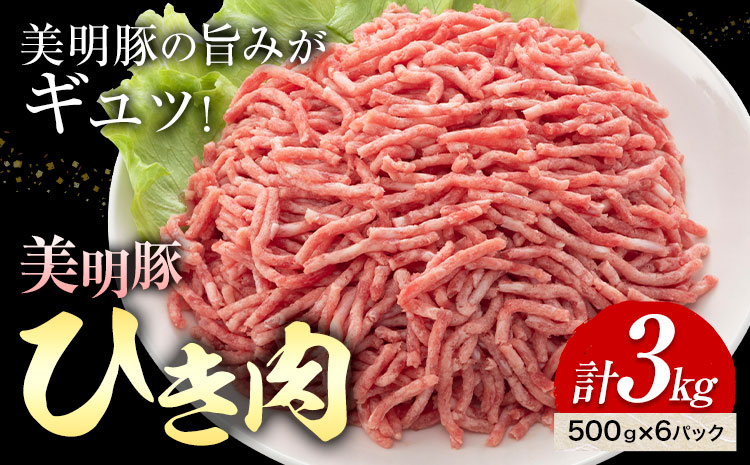 美明豚 ひき肉 500g × 6パック 計3kg (茨城県共通返礼品：茨城県産) ワークミート《30日以内に出荷予定(土日祝除く)》茨城県 河内町 SPF豚 びめいとん 部位 ひき肉 惣菜 豚肉 ブランド豚---kawachhi_wm_12_6p---
