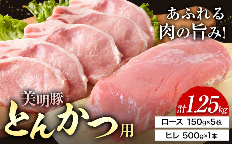 美明豚 とんかつ用 計1.25kg ロース 150g × 5枚 ヒレ 500g × 1本 (茨城県共通返礼品：茨城県産) ワークミート《30日以内に出荷予定(土日祝除く)》茨城県 河内町 SPF豚 びめいとん 部位 ロース ヒレ 惣菜 豚肉 ブランド豚---kawachhi_wm_16_set---