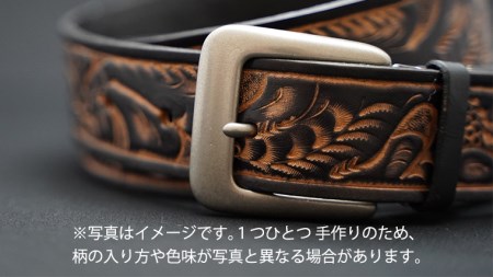 牛革 ベルト (黒色かすれ染め) 【太さ35mm、厚さ3.7mm、長さ130cm】 [BE005ya-L] 黒色かすれ染め Lサイズ