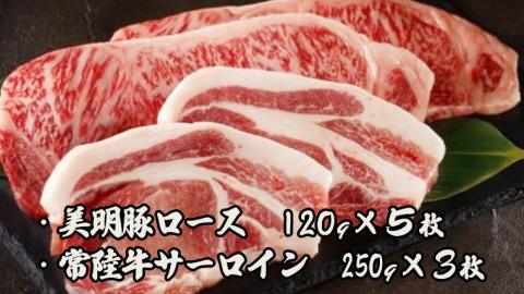 【茨城県共通返礼品／行方市】 美明豚 × 常陸牛 最高のステーキセット 約1,350g 豚肉 牛肉 豚 牛 ひたち牛 SPF [CF005ya]