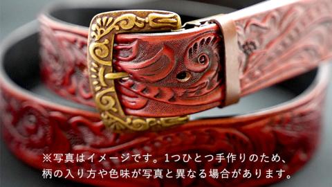 【 数量限定 】 牛革ベルト （花柄・アンティークコードバン染め） 【太さ40mm、厚さ3.7mm、長さ110cm】 牛革 牛 革 皮 ベルト 手作り ハンドメイド アンティーク [BE016ya] 花柄・アンティークコードバン染め Mサイズ