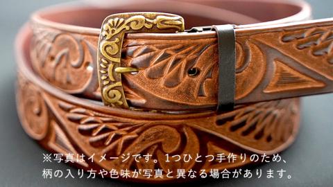 【 数量限定 】 牛革ベルト （インディアン（鷲の羽）模様・焦茶かすれ染め） 【太さ40mm、厚さ3.7mm、長さ110cm】 牛革 牛 革 皮 ベルト 手作り ハンドメイド [BE017ya] インディアン（鷲の羽）模様・焦茶かすれ染め Mサイズ