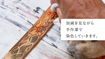 牛革ベルト（オイルベルト・焦茶色・龍模様）【太さ40mm / 厚さ3.7mm / M(110cm)】　[BE059ya-M] オイルベルト・焦茶色・龍模様 Mサイズ
