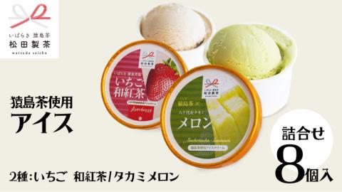 猿島茶使用 アイス 8個入 詰め合わせ ( いちご 和紅茶 / タカミメロン ) 各4個 あいす ふるさと納税 ギフト スイーツ お菓子 お祝い [AF103ya]