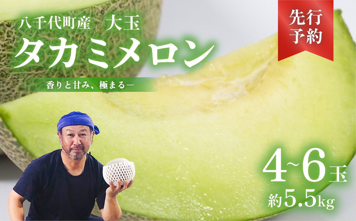 【 先行予約 2026年6月上旬以降発送】 タカミメロン 秀品 4-6玉 約5.5kg 令和8年産 八千代町産 期間限定 産地直送 果物 フルーツ メロン 甘い 人気 タカミ 貴味 [AX041ya] タカミメロン 4-6玉（約5.5kg）