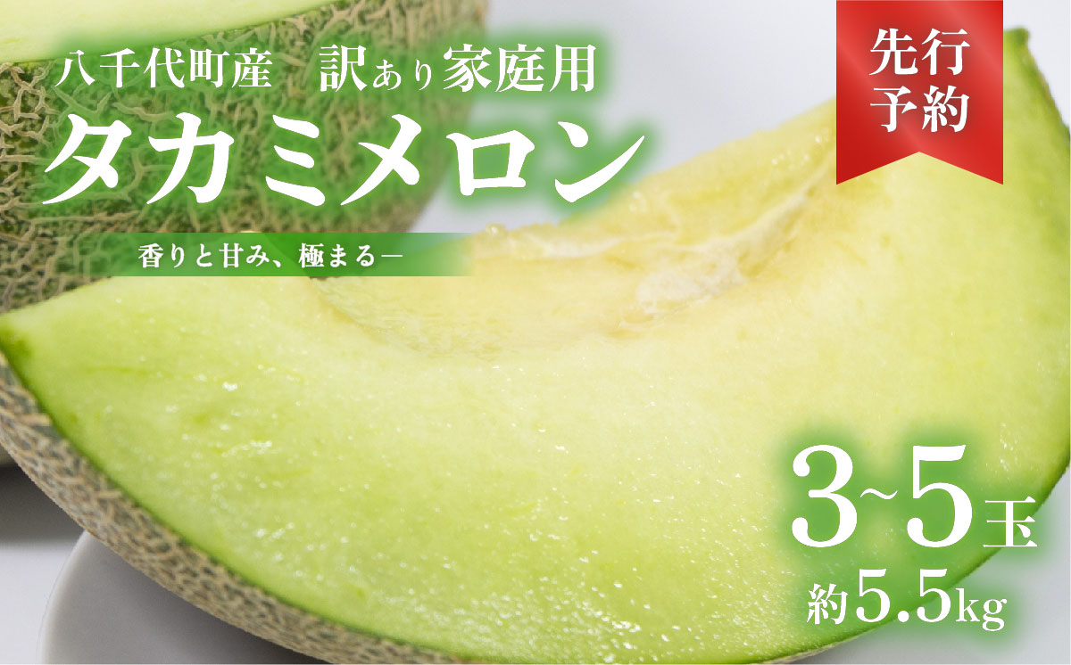 【訳あり】【 先行予約 2026年6月上旬以降発送】 タカミメロン 秀品 3-5玉 約5.5kg 令和8年産 八千代町産 期間限定 産地直送 果物 フルーツ メロン 甘い 人気 タカミ 貴味 [AX062ya] 【訳あり】タカミメロン 3-5玉（約5.5kg）