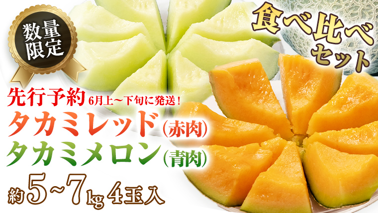 タカミレッド（赤肉）・タカミメロン（青肉）食べ比べ 2色 セット 合計4玉入り（約5kg～7kg）【2026年6月上旬以降発送】  期間限定 [BU003ya] 食べ比べ2色セット