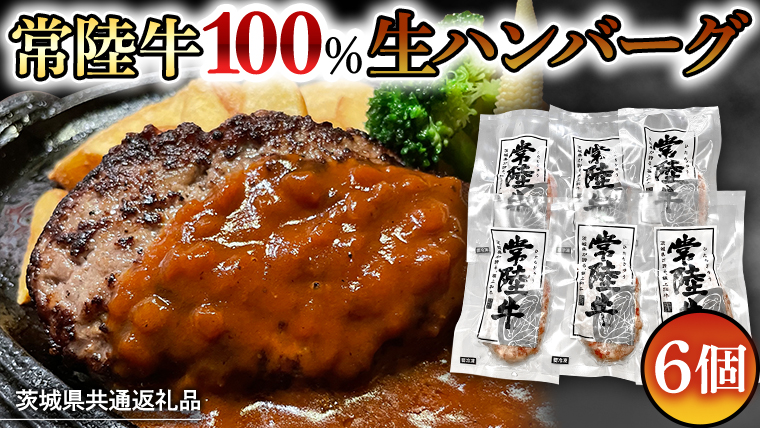 [茨城県共通返礼品]黒毛和牛 常陸牛 100% 特製 プレミアム 生ハンバーグ 120g×6個入り 合計720g 八千代町産 白菜 使用 無添加 無着色 保存料不使用 冷凍 牛肉 ビーフ こだわり [AU037ya]