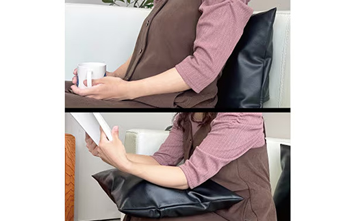 抗菌機能付き!レザークッションカバー　FNCC1-BK(ブラック、2枚セット) - ビニールレザー フェイクレザー 合皮 クッションカバー カバー 抗菌 防汚 耐アルコール 職人 こだわり セット 茨城県 五霞町 ブラック