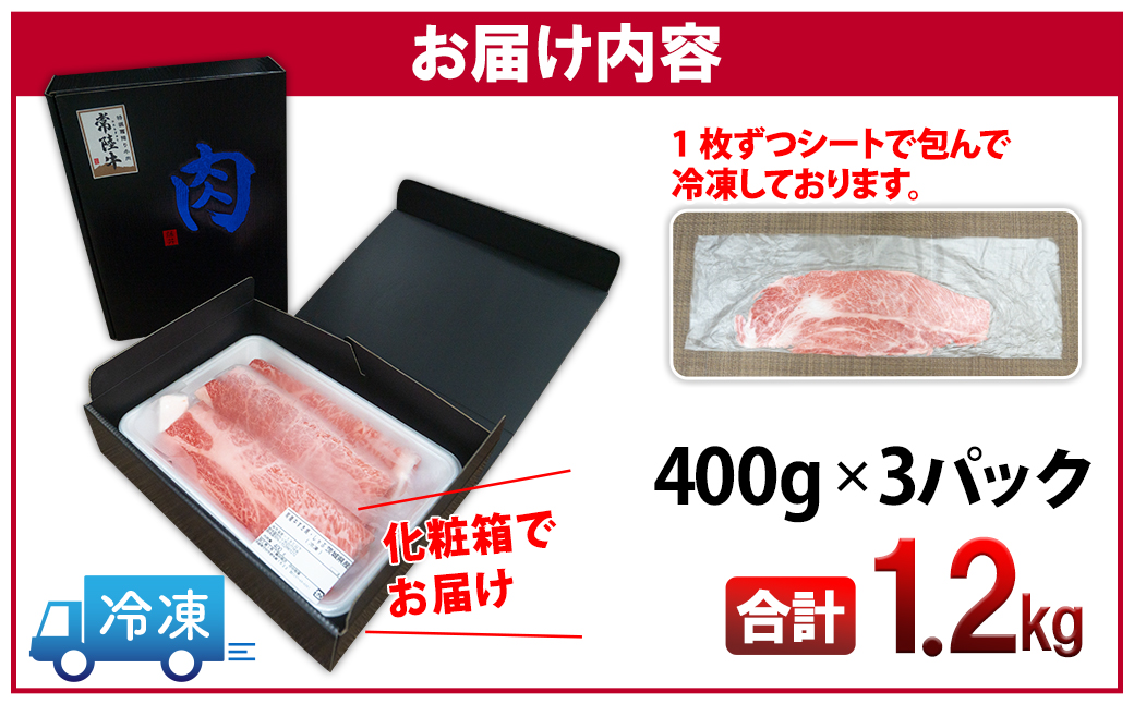 ＜最短7日発送＞ 常陸牛 霜降りスライス 1.2kg (400g×3パック) すき焼き・しゃぶしゃぶ用