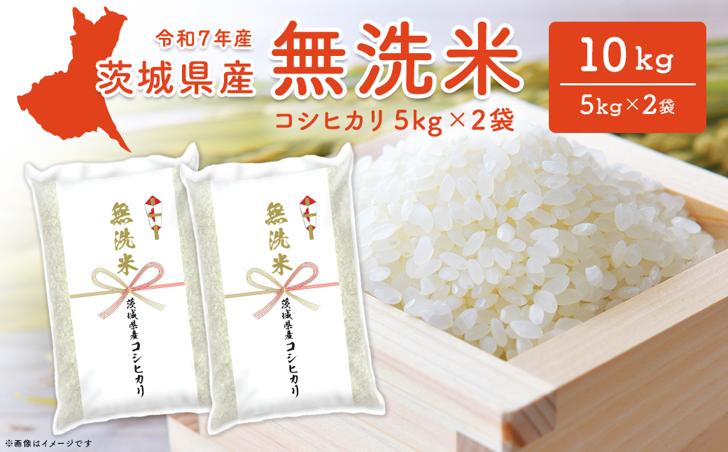 【無洗米】 令和7年産 ＜令和8年1月内発送＞ コシヒカリ 10kg (5kg×2袋)  茨城県産 米 無洗米 小分け 2025年産 K2454