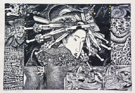 【数量限定】木版画 ゴッホ英泉描く（40cm×58cm・額付）