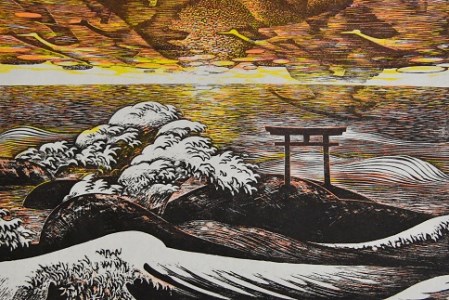 【数量限定】木版画　日昇る（28cm×40cm・額付）