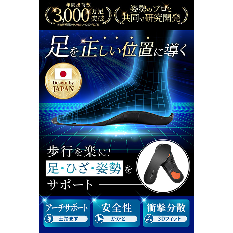 INFIELD インソール アーチサポート［足のプロと共同開発］ ｜ 衝撃吸収 疲れにくい 土踏まず 中敷 男女兼用 姿勢改善 立ち仕事 通気性 消臭 XS S M L XL