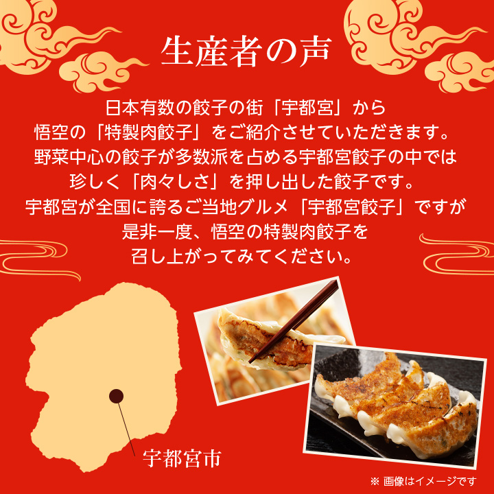 テレビで紹介！餃子専門店 宇都宮 悟空 特製肉餃子24個入 | 餃子 冷凍 ぎょうざ ギョーザ 大容量 肉たっぷり 肉多め 大きい 人気 名物 行列 国産野菜 国産豚肉 ジューシー スタミナ パリパリ もちもち グルメ おかず おつまみ 栃木県 宇都宮市 簡単 小分け 冷凍食品 ※離島への配送不可