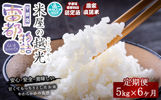 【6ヶ月定期便】栃木県産コシヒカリ 「米屋の越光」5kg×6ヶ月 ◇
