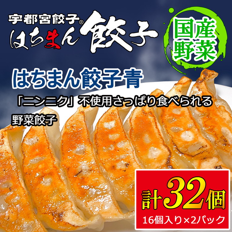 宇都宮餃子 はちまん餃子 青 野菜餃子 32個（16個入り×2パック/1個 22g） ｜ 宇都宮餃子 国産野菜 グルメ 宇都宮市 野菜 餃子 ぎょうざ ギョーザ 野菜 冷凍食品 冷凍餃子 焼き餃子 水餃子