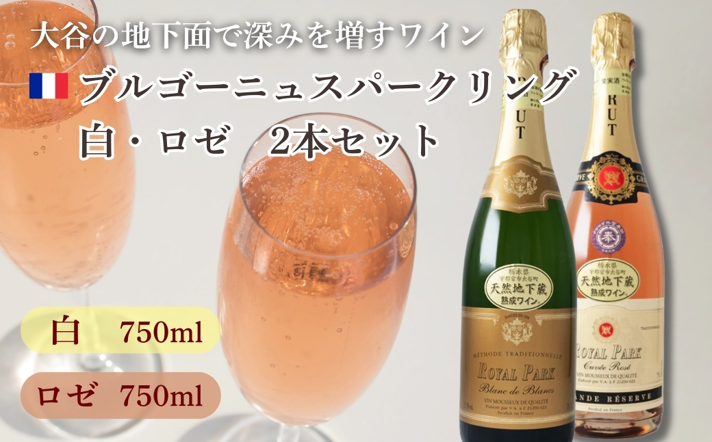 大谷の天然地下蔵で深みを増すワイン ブルゴーニュ スパークリング白・ロゼ 2本セット ｜ 白ワイン スパークリングワイン ギフト 栃木県 宇都宮市 ※離島への配送不可