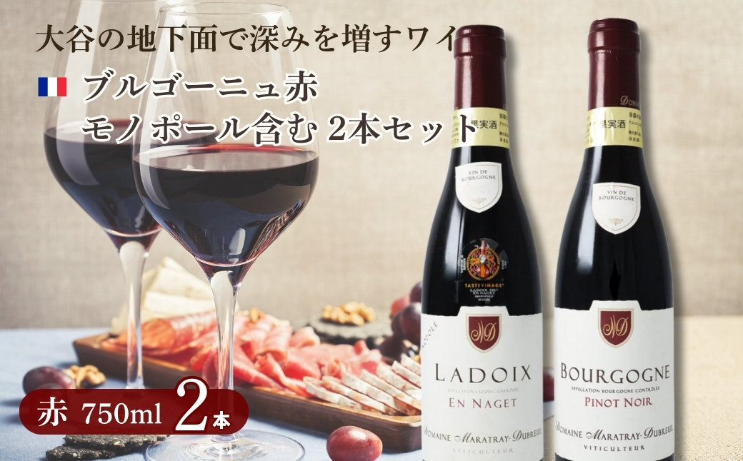 大谷の天然地下蔵で深みを増すワイン ブルゴーニュ赤 モノポール含む 2本セット ｜ 赤ワイン お酒 飲み比べ セット ギフト 栃木県 宇都宮市 ※離島への配送不可