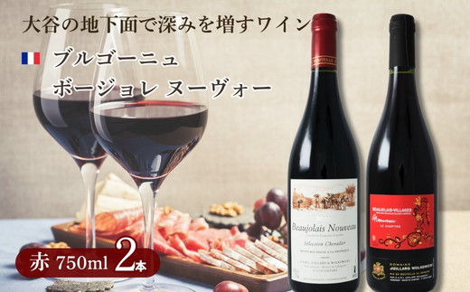 大谷の天然地下蔵で深みを増すワイン ブルゴーニュ 熟成ボージョレ ヌーヴォー 赤 2本セット ｜ 赤ワイン お酒 飲み比べ セット ギフト 栃木県 宇都宮市 ※離島への配送不可