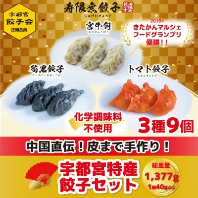宇都宮餃子 寿限無 宇都宮特産餃子セット(3種×各3個・計9個入り)