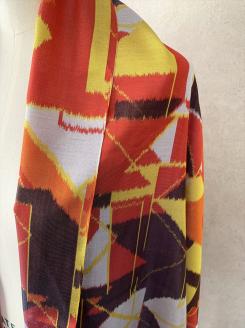 ◎海外要人向け贈呈品選出 足利銘仙(ほぐし織り)シルクストール ART.Techno-R【海外要人向け 贈呈品 羽織り 大判 シルク ストール 栃木県 足利市 】 F7Z-313