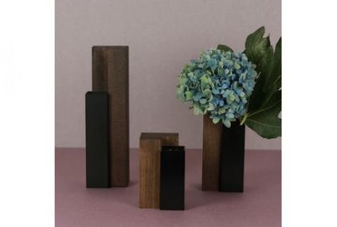 ALART〈アルアート〉　MUKU柱　漆黒　SMLセット 花器　インテリア　立体感を演出する・手染めの金属色と木の組み合わせがモダンな花器　インテリアの演出に F7Z-234