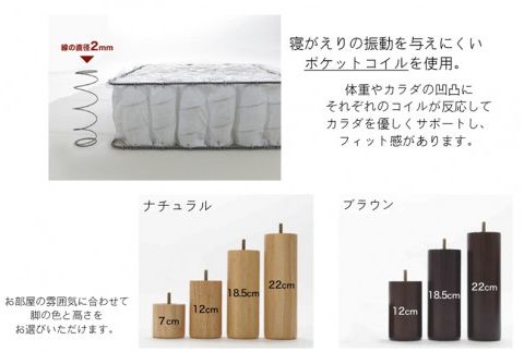 ザ・ベッド セミダブル アイボリー 120×195 脚22cm 脚付きマットレス F7Z-825