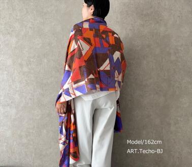 ◎海外要人向け贈呈品選出 足利銘仙(ほぐし織り)シルクストール ART.Techno-BJ【海外要人向け 贈呈品 羽織り 大判 シルク ストール 栃木県 足利市 】 F7Z-311