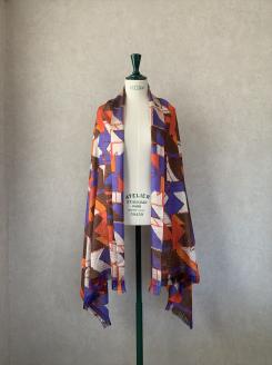 ◎海外要人向け贈呈品選出 足利銘仙(ほぐし織り)シルクストール ART.Techno-BJ【海外要人向け 贈呈品 羽織り 大判 シルク ストール 栃木県 足利市 】 F7Z-311