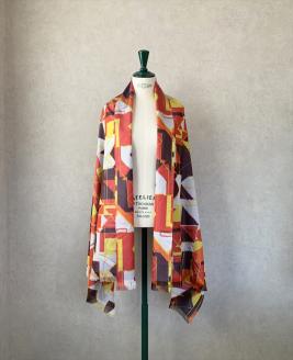 ◎海外要人向け贈呈品選出 足利銘仙(ほぐし織り)シルクストール ART.Techno-R【海外要人向け 贈呈品 羽織り 大判 シルク ストール 栃木県 足利市 】 F7Z-313