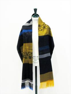 ◎海外要人向け贈呈品選出 STYLE＊MEISEN 四角重ね柄ストール（BLACK） F7Z-310