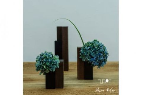 ALART〈アルアート〉　MUKU柱　漆黒　SMLセット 花器　インテリア　立体感を演出する・手染めの金属色と木の組み合わせがモダンな花器　インテリアの演出に F7Z-234