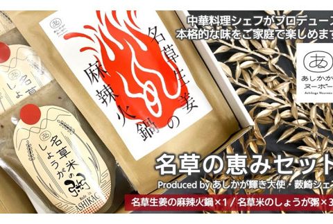 ＜あしかが輝き大使・薮崎シェフ＞ 名草の恵みセット（名草米のしょうが粥×3、名草生姜の麻辣火鍋×1）【 栃木県 足利市 】 F7Z-181